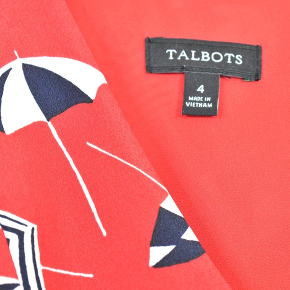Talbots Fit and Flare Midi Dress Size 4 Red Cap Sleeve Vacation Beach Resort - Picture 4 of 13